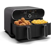 Klarstein AuraAir Color Touch Dual Friteuse sans huile – 11L, 2 Compartiments, 1700 W, 8 Programmes, Écran Tactile, 80-200°C, Revêtement antiadhésif, Protection contre la surchauffe, Noir/Argent