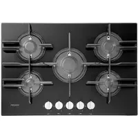Ariston Hotpoint FTGHG 751 D/HA(BK), Noir, Encastrable, 75 cm, Gaz, Plaques en verre, 5 zones de cuisson