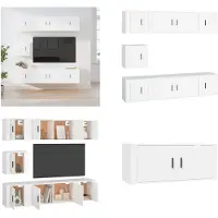 vidaXL 7 pcs. Ensemble d'armoires TV blanc en bois composite - Ensemble d'armoires TV - Ensemble d'armoires TV - Meuble-paroi
