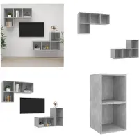 vidaXL Armoires murales TV 4 pcs. Béton gris Matériau dérivé du bois - Meuble TV - Meubles TV suspendus - Meubles TV suspendus