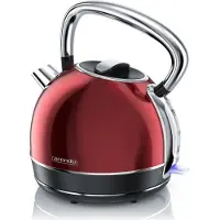 Arendo Bouilloire rétro en acier inoxydable, style vintage, 1,7 L, 2 200 W, filtre anticalcaire interchangeable, arrêt automatique, rouge