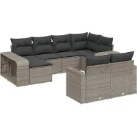 vidaXL Ensemble de salon de jardin 10 pièces avec coussins Gris Poly Rattan