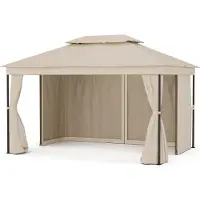 Blumfeldt Mondo Dual Tonnelle 3x4 - Double Toit & Moustiquaires, Armature Métallique Résistante, Rideaux Inclus, Tonnelle de Jardin, Facile à Assembler, Beige
