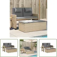 The Living Store Banc de jardin Réglable avec coussins Beige Poly Rattan