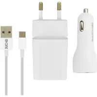 Avizar , ensemble de chargeurs : chargeur mural 2,1 A, chargeur pour voiture et câble USB-C (1 m), couleur blanche