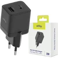 Allity GaN PD QC Chargeur secteur ATC-01-20WAC 1x USB-C 1x USB-A 20W Chargeurs de téléphone portable noir