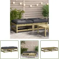 The Living Store Tabouret de jardin avec coussin 2 pcs. Bois de pin imprégné