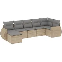 vidaXL Ensemble de salon de jardin 7 pièces avec coussins Beige Poly Rattan