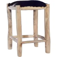 Prolenta Maison Exclusive - Tabouret de bar en peau de chèvre véritable et bois de teck massif