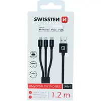 Swissten Câble USB 3in1 - lightning MFI/ microUSB / USB-C 1,2 m noir - 8595217463400