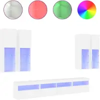vidaXL Meuble TV 7 pièces avec lampes LED blanc