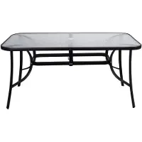 Springos Table de jardin avec plateau en verre Trou d'ombrelle 90 x 150 cm Verre trempé Cadre métallique