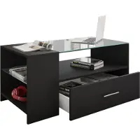 VCM Table basse en bois avec verre de sécurité ESG | Sofatic avec espace de rangement suffisant | Dimensions env. H. 45 x W. 100 x D. 50 cm | Table salon avec tiroir - Tindala