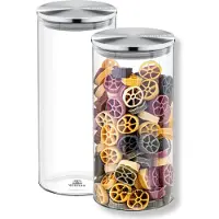 Wilmax England Ensemble de 2 bocaux de conservation Wilmax, capacité de 1300 ml, avec couvercle en acier inoxydable, transparent