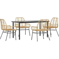 Syfax Ensemble à manger jardin 5pcs marron poly rotin verre