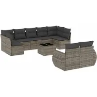 Syfax Salon de jardin avec coussins 10 pcs gris résine tressée
