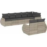 Syfax Salon de jardin 8 pcs avec coussins gris clair résine tressée