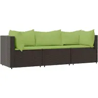 Syfax ensemble de salon de jardin 3 pièces avec coussins Marron Poly Rattan