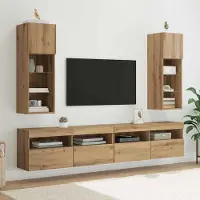 Prolenta Meubles Exclusifs - Deux meubles TV muraux en bois stratifié chêne massif, fabrication artisanale