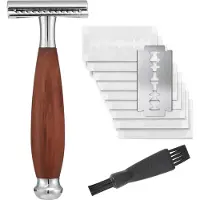INF Rasoir de sûreté manuel classique en cuivre avec manche texturé diamant Couleur du bois