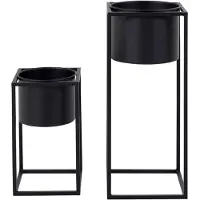 House Nordic Pots de fleurs en acier noir - Lot de 2