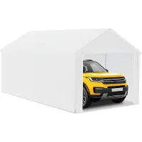 UISEBRT 3x6m Grand garage en toile Toit de garage - Abri résistant aux UV Carport Tente de garage & Tente de stockage avec toit en PE pour voiture, SUV, camion, bateau - Blanc