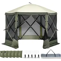 SucceBuy Tente de pavillon pop-up, protection solaire à 6 côtés avec toit, 6 panneaux pare-vue amovibles et fenêtres en filet, tente à montage rapide de 10 x 10 pieds avec moustiquaire, vert armée
