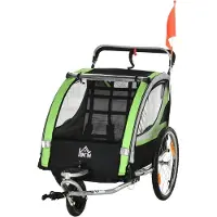 Fortuna Remorque vélo 2 en 1 Lai pour 2 enfants, fonction poussette, protection contre la pluie, frein, verte