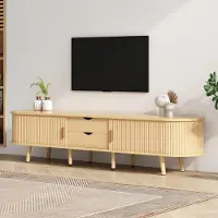 Fortuna Meuble TV Lai avec espace de rangement + plateau rond en MDF grain de bois 2 tiroirs, capacité de charge 30 kg Dimensions 175 x 40 x 42 cm