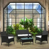 Yakimz Mobilier de jardin Salon ensemble de sièges extensible Fauteuil lounge noir Canapé marron
