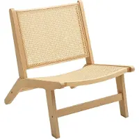 Fortuna Lai Fauteuil Fauteuil relax sans accoudoirs, chaise avec dossier en rotin, structure en bois, fauteuil de lecture pour salon ou chambre à coucher Bois naturel
