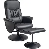 Fortuna Fauteuil relax Lai avec repose-pieds, fauteuil TV, fauteuil TV avec fonction inclinable, fauteuil pivotant rembourré pour salon, chambre à coucher, similicuir, noir