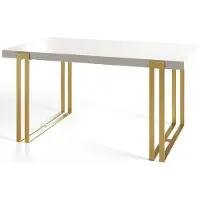Alpi Möbel Table de salle à manger rectangulaire ROSA, dimensions : 200 x 90 x 77 cm, table de salon couleur : blanc, avec pieds en métal de couleur or
