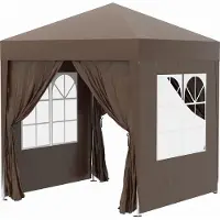 Fortuna Tente pliante Lai 2 x 2 m avec 4 parois latérales et fenêtres, protection UV, tente de jardin avec sac de transport, acier Oxford robuste, marron