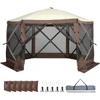 SucceBuy Tente Pavillon Pop-Up, abri solaire à 6 côtés avec panneaux pare-vue amovibles et fenêtres en filet, tente pare-vue de 12,5 x 12,5 pieds à montage rapide avec moustiquaire