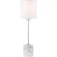 Casa Padrino Luxus Lampe de table argent / blanc Ø 15,9 x H. 55,9 cm - Lampe de table ronde moderne avec abat-jour en soie artificielle et socle en marbre