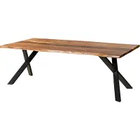 MASSIVMOEBEL24.DE MASSIVMOEBEL24 | Table à manger en bois d' acacia 240x100x76 naturel laqué / Epoxy noir, pieds X inclinés anthracite mat EPOXY
