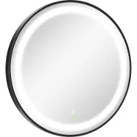 Fortuna Miroir de salle de bain Lai LED Ø60cm, miroir de salle de bain avec 3 couleurs de lumière, fonction tactile, fonction mémoire, IP44, noir pour salle de bain moderne