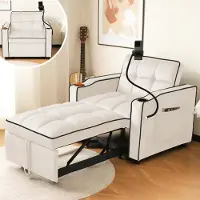 Sweiko Canapé-lit simple convertible 3 en 1 - Avec porte-boissons et porte-téléphone portable, canapé-lit, chaise-lit, fauteuil, parfait pour les petits espaces,83x167x76cm