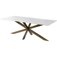 MASSIVMOEBEL24.DE MASSIVMOEBEL24 | Table à manger 200x100 marbre blanc / pied central fer au look antique laiton BARCELONA #302