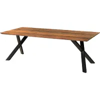 MASSIVMOEBEL24.DE MASSIVMOEBEL24 | Table à manger en bois d'acacia 180x90x76 naturel laqué / Epoxy noir, pieds en X inclinés anthracite mat EPOXY