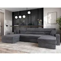 AX Living Belek U Canapé-salon gris foncé avec fonction sommeil 355 cm