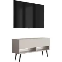 3Xeliving Buffet TV 100 cm Cachemire, pieds noirs inclinés, LED blanches, 100 × 32 × 52 cm