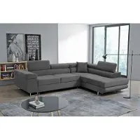 MargaretHadas24 Canapé d'angle Marlene III en L avec appuie-tête réglables Fonction couchage Coffre de rangement 271 cm Livraison à domicile Salon à droite (couleur : gris Vena 20)