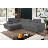 MargaretHadas24 Canapé d'angle Andrea en L avec appuie-tête réglables Fonction couchage Coffre de rangement 267 cm Livraison à domicile Salon à gauche (couleur : gris foncé Vena 20)