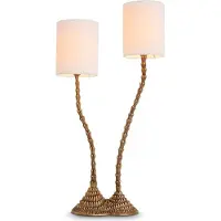 Casa Padrino Luxus Doppel Tischleuchte Vintage Messing / Weiß 27,5 x 15 x H. 78 cm - Lampe de bureau au design palmier - Lampes de table de luxe - Lampes de bureau de luxe - Qualité de luxe