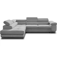Best Mobilier Zaria - canapé d'angle gauche - convertible avec coffre et têtières réglables - 5 places - en velours côtelé , Gris clair