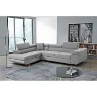 MargaretHadas24 Canapé d'angle Marlene III en L avec appuie-tête réglables Fonction couchage Coffre de rangement 271 cm Livraison à domicile Salon gauche (couleur : gris clair Vena 17)