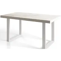 Alpi Möbel LOFT-U Table de salle à manger industrielle extensible, dimensions : 120-220 x 80 x 77 cm, table de salon, couleur : marbre, avec pieds en métal de couleur blanche