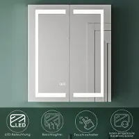 Sonni 60x70x13cm inox porte battante éclairage LED armoires de toilette avec interrupteur Dual Touch+antibuée avec prise rasoir